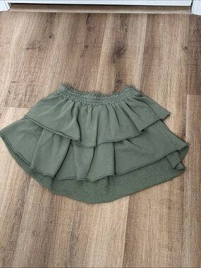 Aerie Go-To Fleece Tiered Mini Skirt Sage Olive Green Size Medium M/M